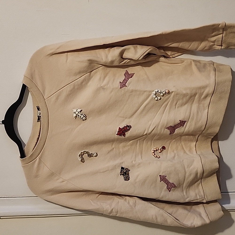 Stellah bedazzled sweatshirt beige